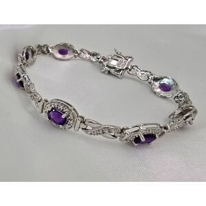 ROSS SIMONS 925 Sterling Silver Amethyst & White Topaz Gems Tennis Bracelet